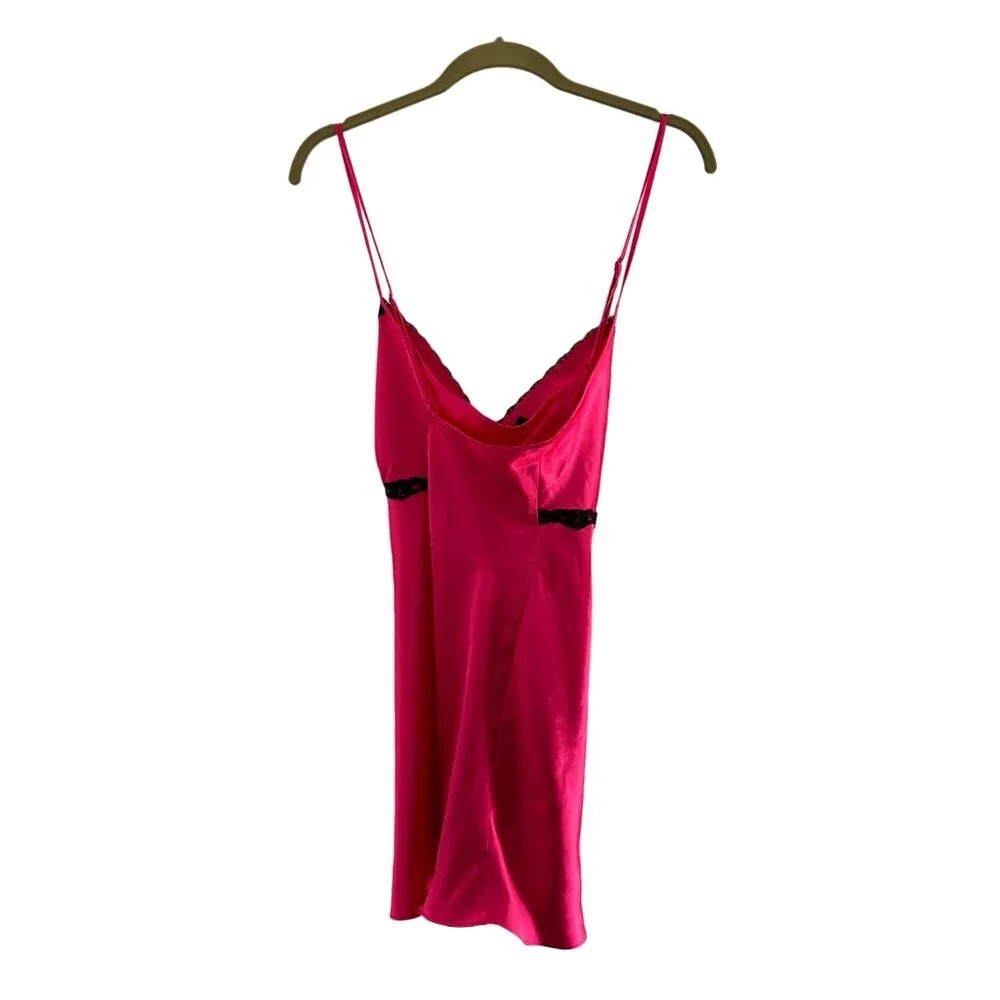 Ambrielle Hot Pink‎ Slip Nightgown Black Lace Trim XL Adjustable Straps Babydoll